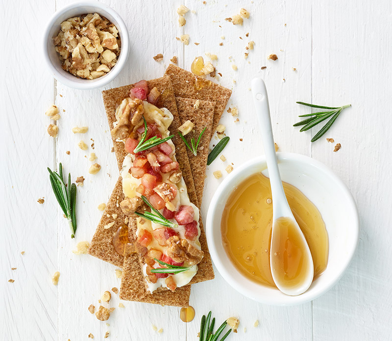 Gorgonzola-bacon-püree mit walnüssen und honig